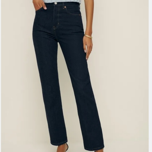 Reformation Denim - Reformation High-Rise Straight Jeans in Dark Indigo